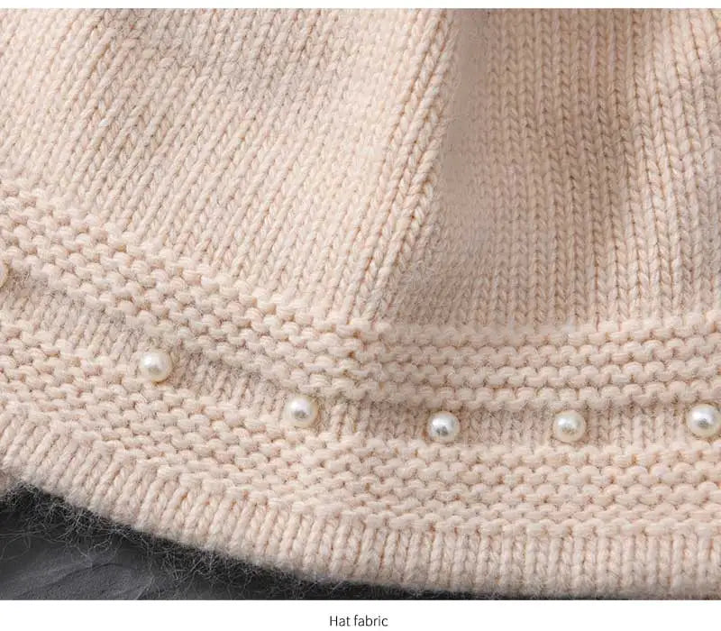 Winter Warm Cashmere with Raccon Pom-pom's and Pearl Edged Hat