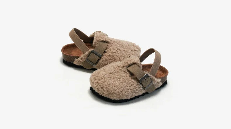 Children's Fleece Elastic Clogs Baby Boys Girls Plush Slipper Toddler Prewalker Footwear Winter Warm Soft Sole Shoes