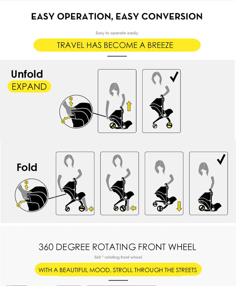 Baby Travel Stroller 3 in 1 With Car Seat/ Foldable Pram
