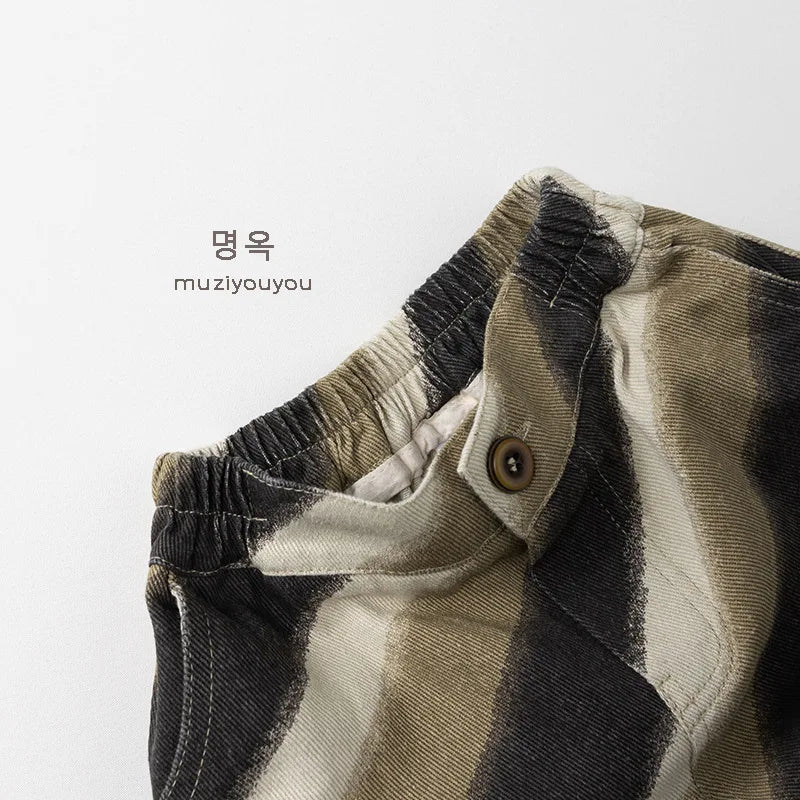 Relaxed Oversized Khaki Stripped Trouser