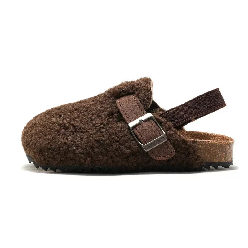 Children's Fleece Elastic Clogs Baby Boys Girls Plush Slipper Toddler Prewalker Footwear Winter Warm Soft Sole Shoes