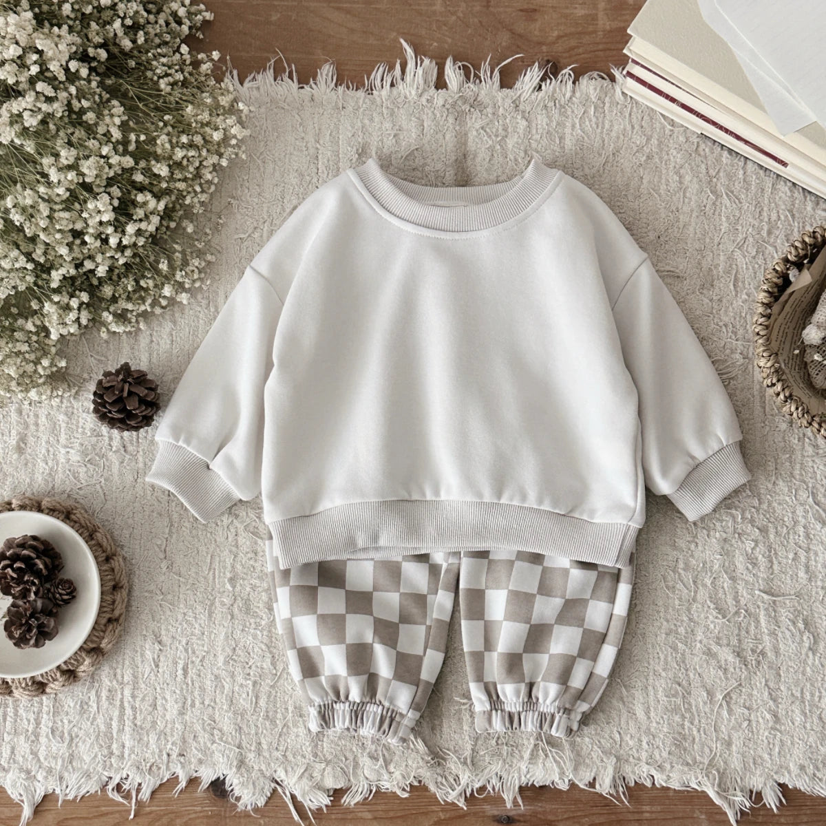 Grey Smoke Square Print Cosy Lounge Set