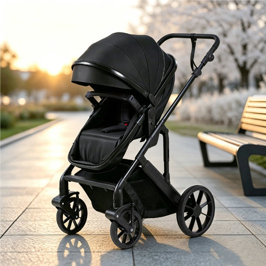 Noir Reversible Baby Stroller, Foldable Pram with Shock Absorption