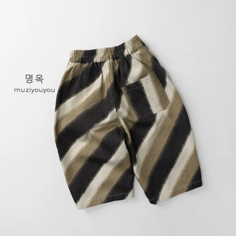 Relaxed Oversized Khaki Stripped Trouser