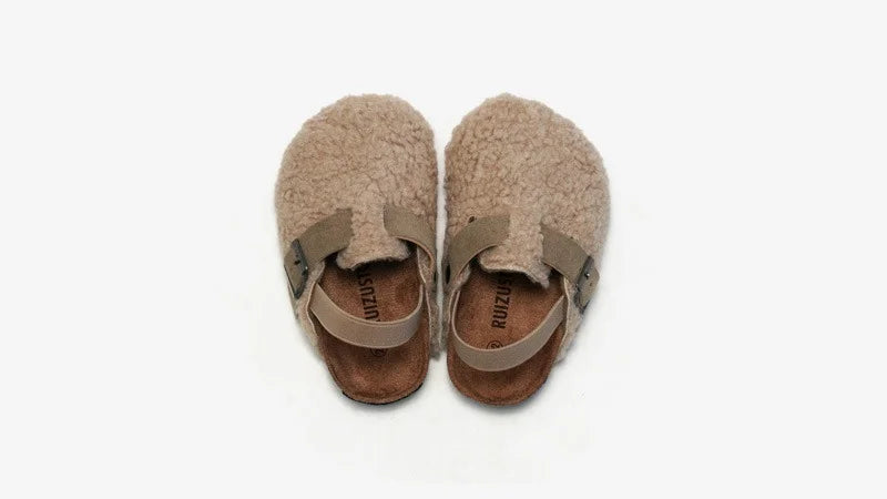 Children's Fleece Elastic Clogs Baby Boys Girls Plush Slipper Toddler Prewalker Footwear Winter Warm Soft Sole Shoes
