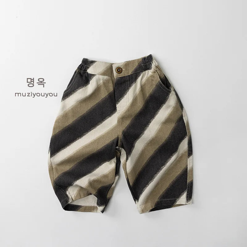 Relaxed Oversized Khaki Stripped Trouser