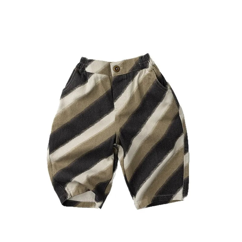 Relaxed Oversized Khaki Stripped Trouser