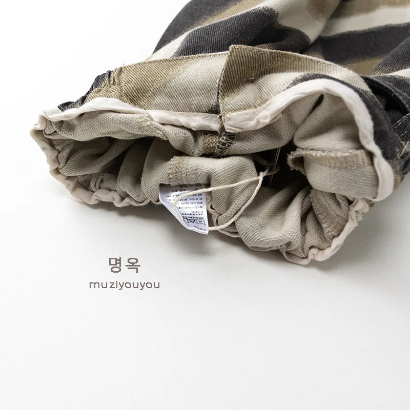 Relaxed Oversized Khaki Stripped Trouser